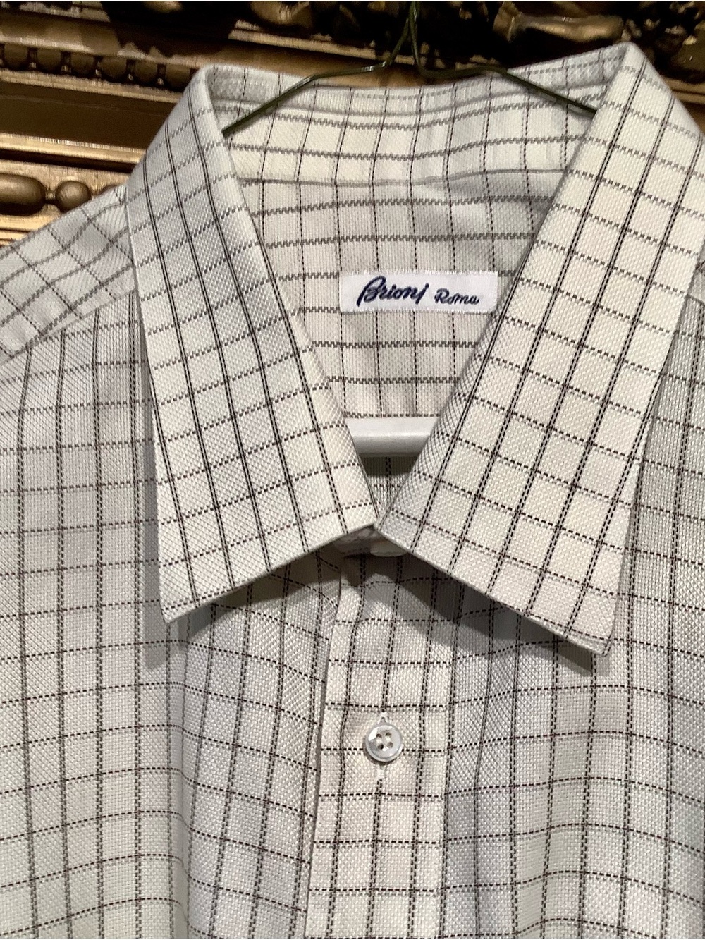 Brioni Shirt Off-White Check LS Dress Cotton Twill Italian - Men’s Sz 17.5/44